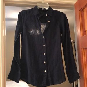 j crew navy linen long sleeve. Never been worn.